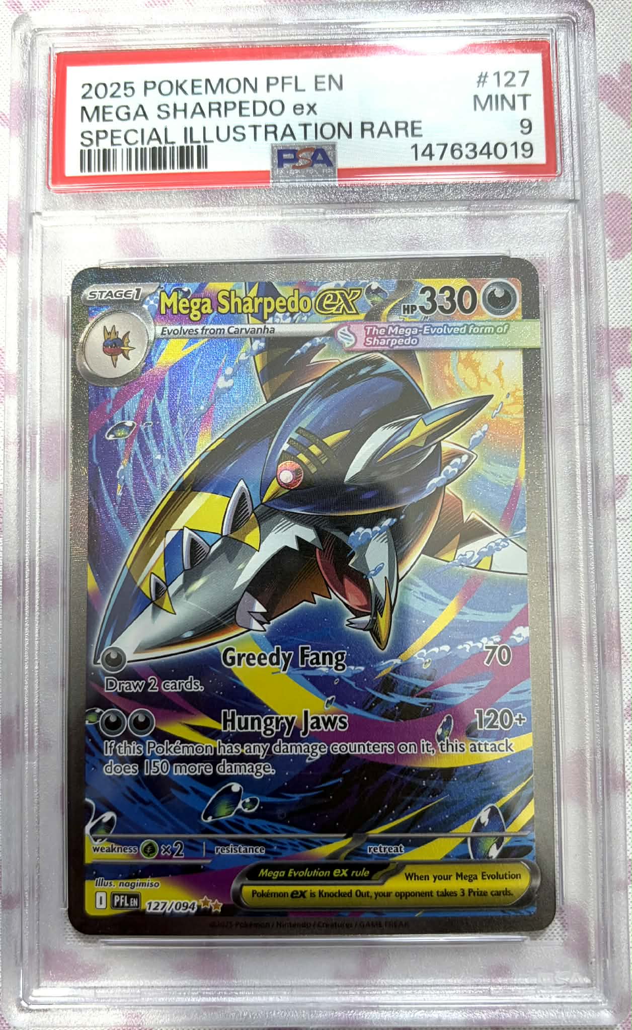 PSA 9 Mega Sharpedo #127 Phantasmal Flames
